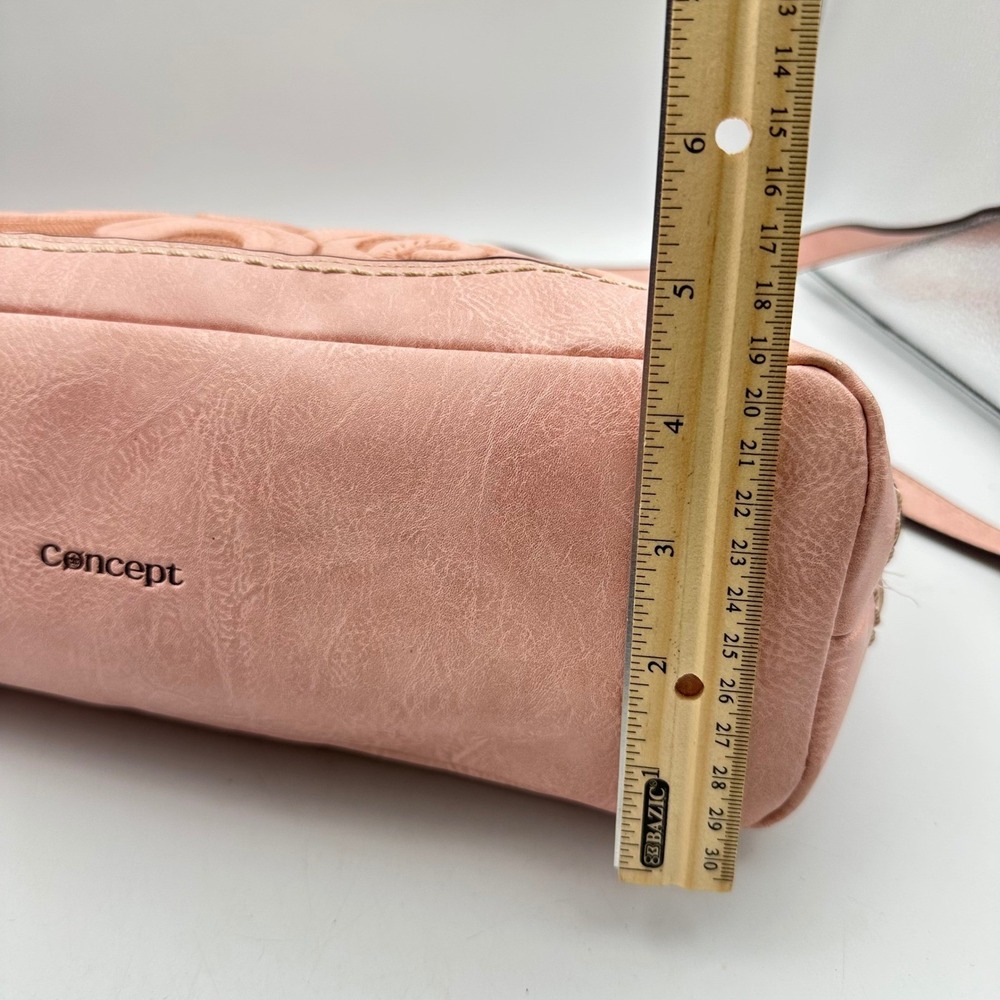 Concept Blush Pink Embossed Floral Satchel Crossbody Bag Retro Cottagecore - Picture 5 of 12